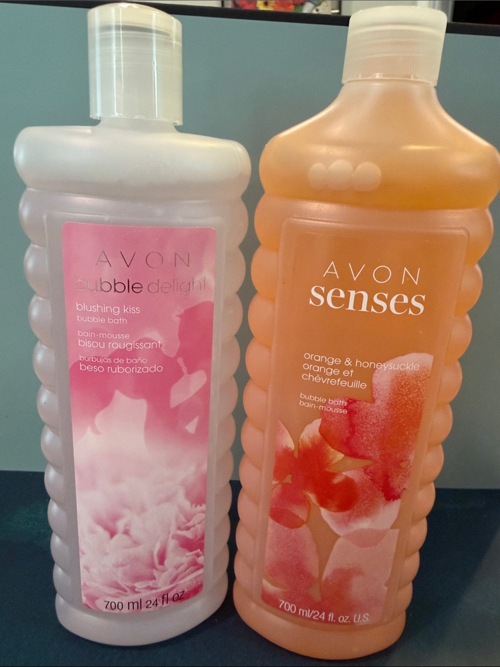 Set of 2 Avon Bubble Baths-Delight Blushing Kiss and Orange and Honeysuckle 24oz